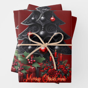 wonderful gothic christmas tree wrapping paper sheet