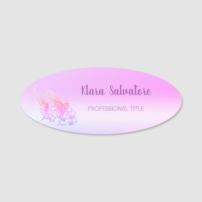 Wonderful  Great Amazing Purple Butterfly Name Tag (Front)