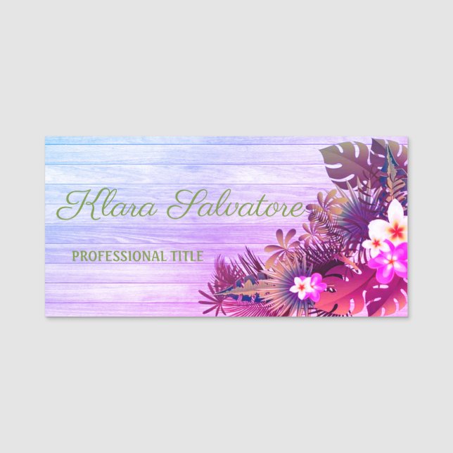 Wonderful Great Perfect Purple With Flowers Name Tag (Front)