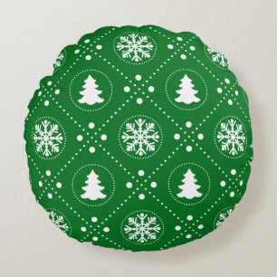 Wonderful Green White Christmas Pattern Round Pillow