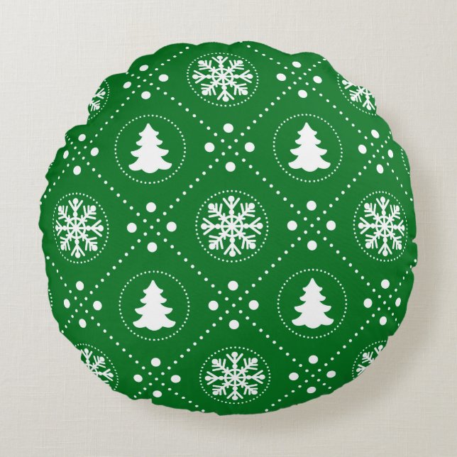 Wonderful Green White Christmas Pattern Round Pillow (Front)