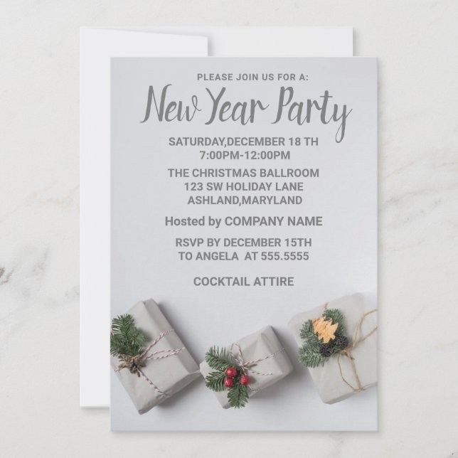 Wonderful Grey New Years Gift Invitation (Front)