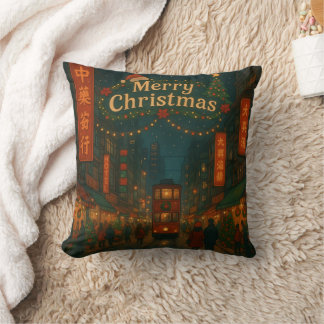 Wonderful Hong Kong Christmas streets Throw Pillow