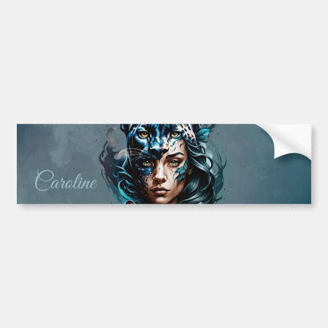 Wonderful hybrid of a woman and a panther bumper sticker (Front)