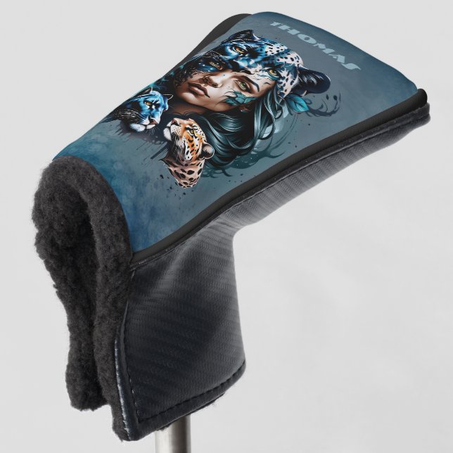 Wonderful hybrid of a woman and a panther golf head cover (3/4 Front)