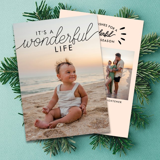 Wonderful Life 3 Photo Beachy Christmas Holiday Card (Creator Uploaded)