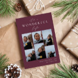 Wonderful Life | 6 Photo Collage Holiday Card<br><div class="desc">Share cheer with these modern holiday cards featuring 6 of your favourite photos in a grid collage layout on a dark burgundy background. "It's A Wonderful Life" appears at the top in white hand lettered calligraphy and classic serif lettering. Personalize with your custom holiday greeting, family name and the year...</div>
