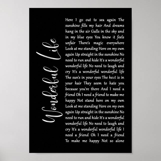 Wonderful Life Black Script Song Lyric Print (Front)