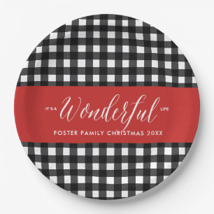 Wonderful Life Buffalo Plaid Christmas Party Paper Plate