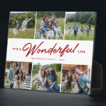 Wonderful life dark red six photo family collage plaque<br><div class="desc">Celebrate favourite family memories with this six-photo collage plaque with an "It's a wonderful life" type treatment in dark red and custom text. This photo collage is great for families, new babies, grandparents and more. Customize it for the year, vacation memories, travel, family reunion and other occasions. The dark red...</div>