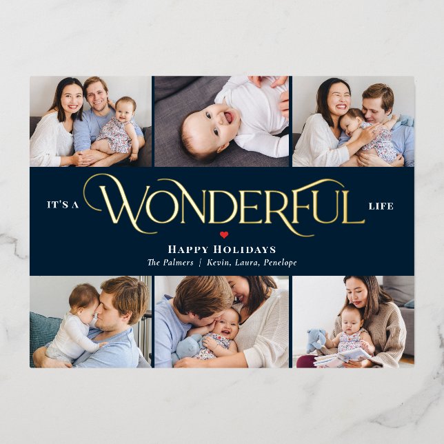 Wonderful Life Foil Photo Holiday Postcard (Front)