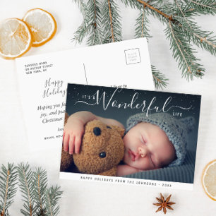 wonderful life   modern hand script christmas postcard