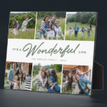 Wonderful life six photo family collage plaque<br><div class="desc">Celebrate favourite family memories with this six-photo collage plaque with an "It's a wonderful life" type treatment and custom text. This photo collage is great for families, new babies, grandparents and more. Customize it for the year, vacation memories, travel, family reunion and other occasions. The soft sage green text colour...</div>