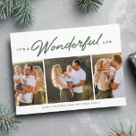 Wonderful life three photo green Christmas Holiday Card<br><div class="desc">This sage green holiday card features a unique "it's a wonderful life" type treatment along with three photos and a custom greeting. The soft sage green colour is festive and stylish and coordinates well with a variety of photos. This holiday card is great as a family Christmas card, a couple's...</div>