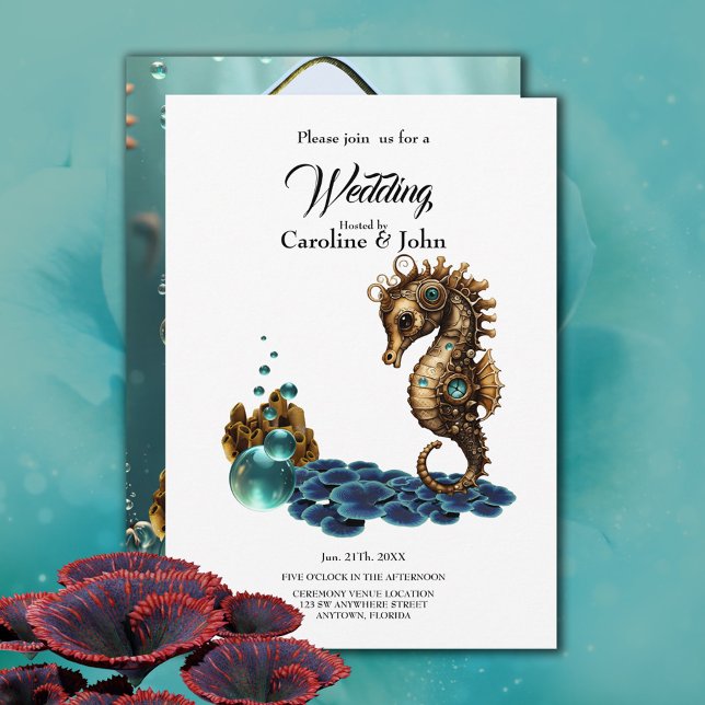 Wonderful little steampunk seahorse. invitation (Seahorse)