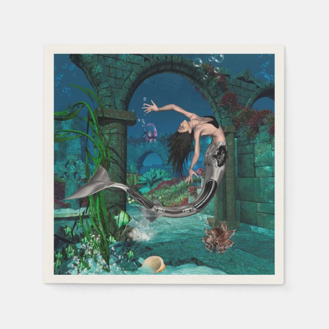 Wonderful mermaid with fantasy fish napkin (Front)