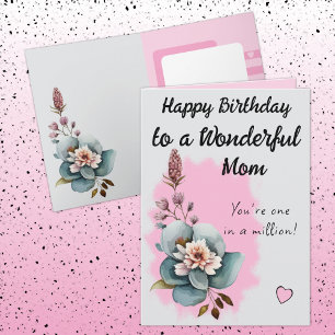 Wonderful Mom floral pink birthday Card