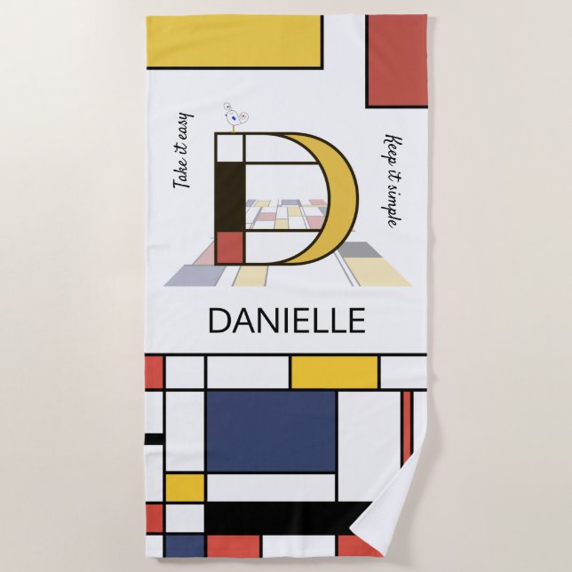 Wonderful Neoplasticism Art Monogram. Letter D Beach Towel (Front)