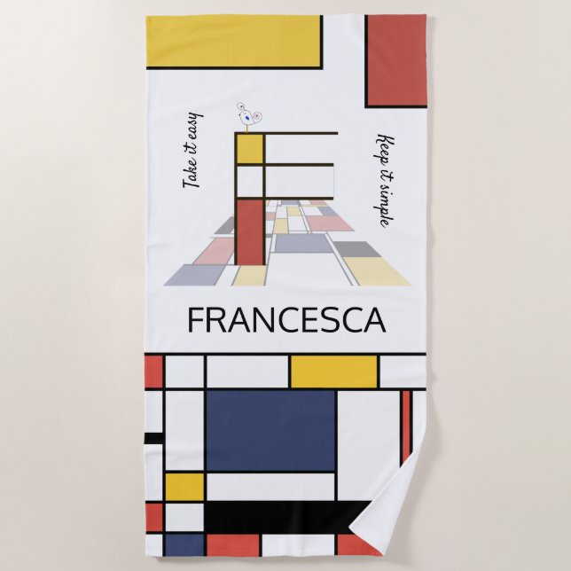 Wonderful Neoplasticism Art Monogram. Letter F Beach Towel (Front)