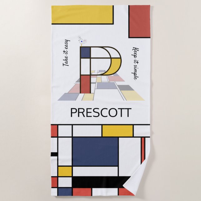 Wonderful Neoplasticism Art Monogram. Letter P Beach Towel (Front)
