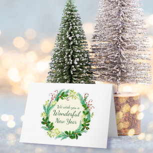 Wonderful New Year simple and elegant wreath Card