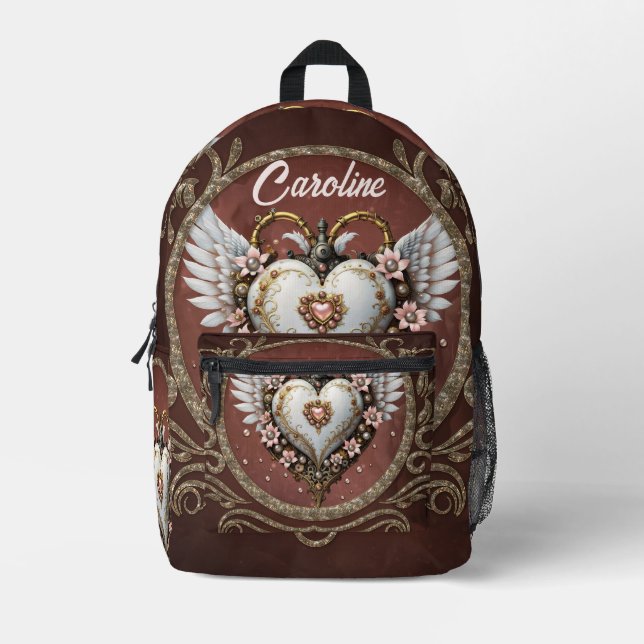 Wonderful noble  steampunk heart with wings.  printed backpack (Front)
