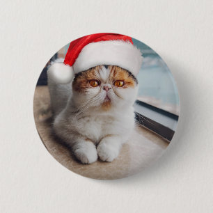 Wonderful persian cat with Santa Claus hat 2 Inch Round Button