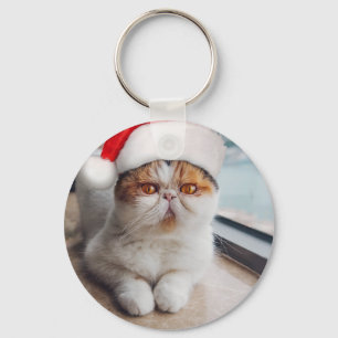 Wonderful persian cat with Santa Claus hat Keychain