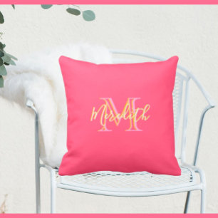 Wonderful Pink Lilac Custom Monogram Name Throw Pillow