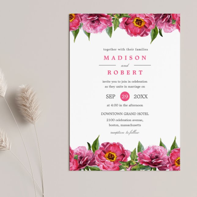 Wonderful Pink Magenta Peonies Flower chic Wedding Invitation (Creator Uploaded)