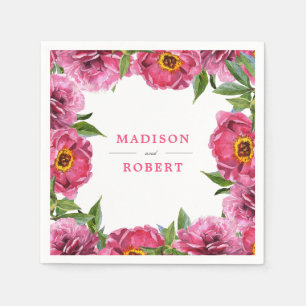 Wonderful Pink Magenta Peonies Flower chic Wedding Napkin