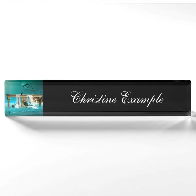Wonderful playing dolphins nameplate (Front)