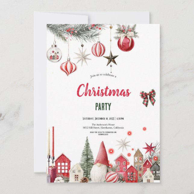 WONDERFUL RED AND GREEN CHRISTMAS PARTY INVITATION (Front)
