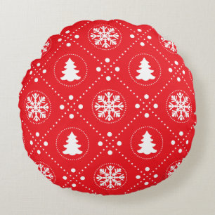 Wonderful Red White Christmas Pattern Round Pillow