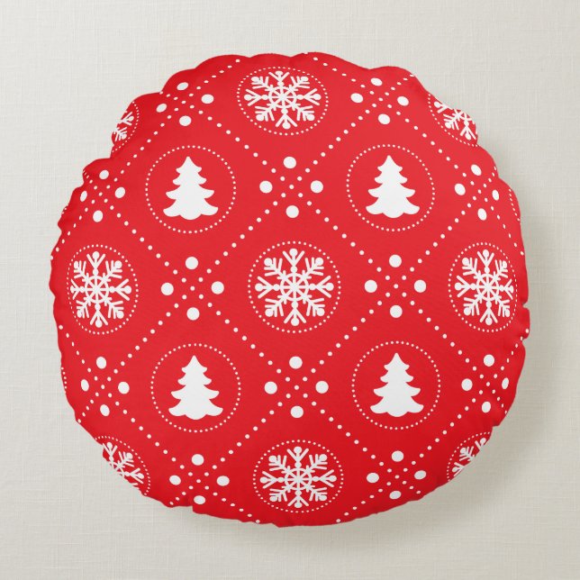 Wonderful Red White Christmas Pattern Round Pillow (Front)