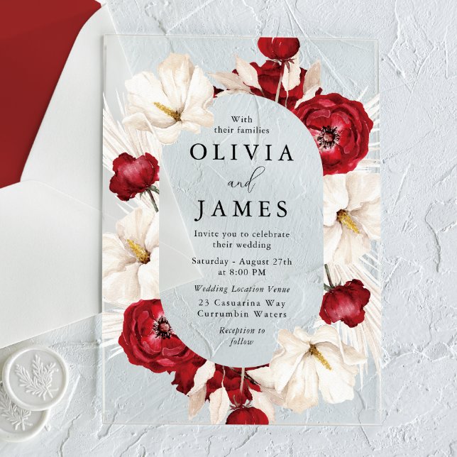 Wonderful Red & White Flowers Premium Wedding Acrylic Invitations (Creator Uploaded)