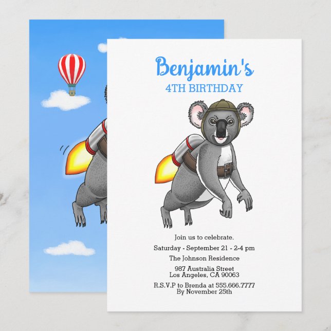 Wonderful Rocket Koala Bear Invitation (Front/Back)