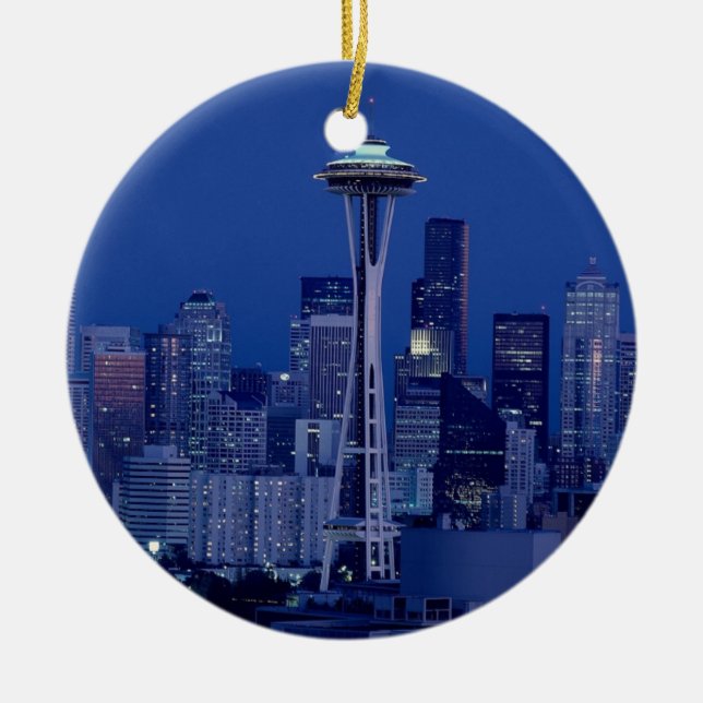 Wonderful Seattle Washington Downtown Space Needle Ceramic Ornament (Front)