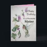 Wonderful Sister Birthday Hummingbird Garden Card<br><div class="desc">Celebrate your sister's birthday with a lovely hummingbird color card. Elegant and stylish,  the garden design was created with soft colors of cream,  green and pink. Perfect for a woman who loves chic pictures of charming birds and beautiful gardens.</div>