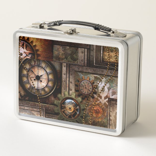 Wonderful steampunk design metal lunch box (Front)
