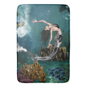 Wonderful steampunk mermaid bath mat