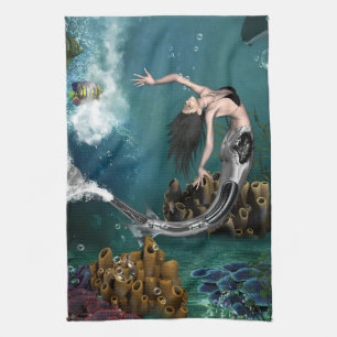 Wonderful steampunk mermaid kitchen towel