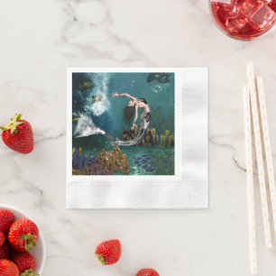 Wonderful steampunk mermaid napkin