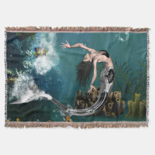 Wonderful steampunk mermaid throw blanket