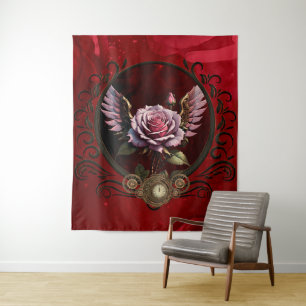 Wonderful steampunk rose with wings tapestry