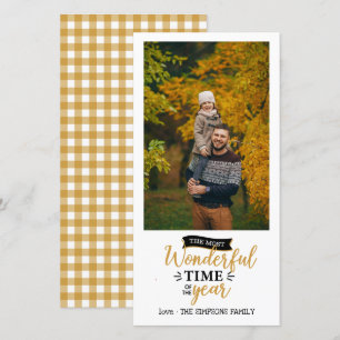 Wonderful time Mustard Gingham Holiday Photo Card