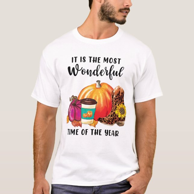 Wonderful Time Of The Year Autumn Pumpkin Quote T-Shirt (Front)