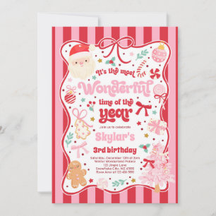 Wonderful Time Of The Year Christmas Bow Birthday Invitation