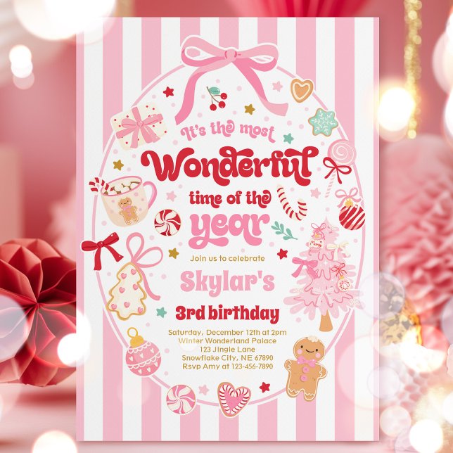 Wonderful Time Of The Year Christmas Bow Birthday Invitation (Creator Uploaded)
