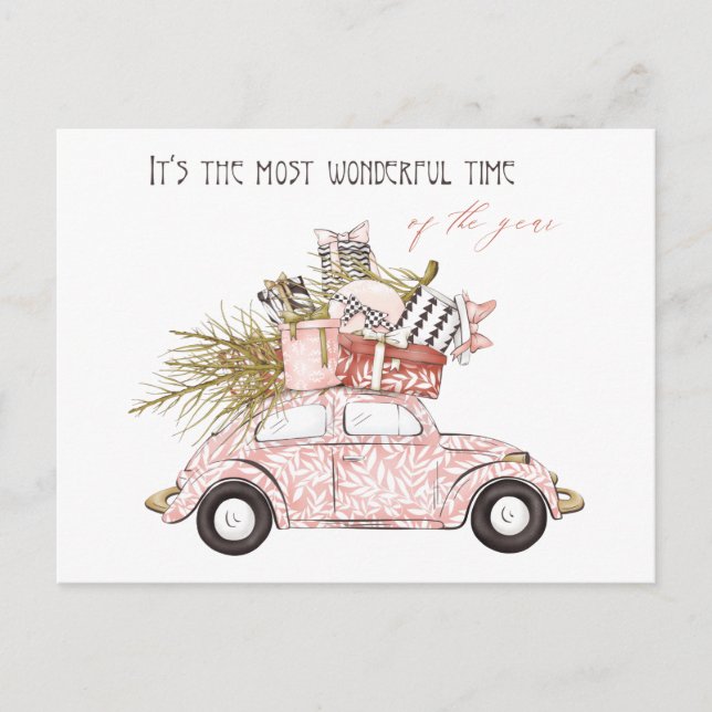 Wonderful Time Of The Year Pink Girly Holiday Postcard (Front)